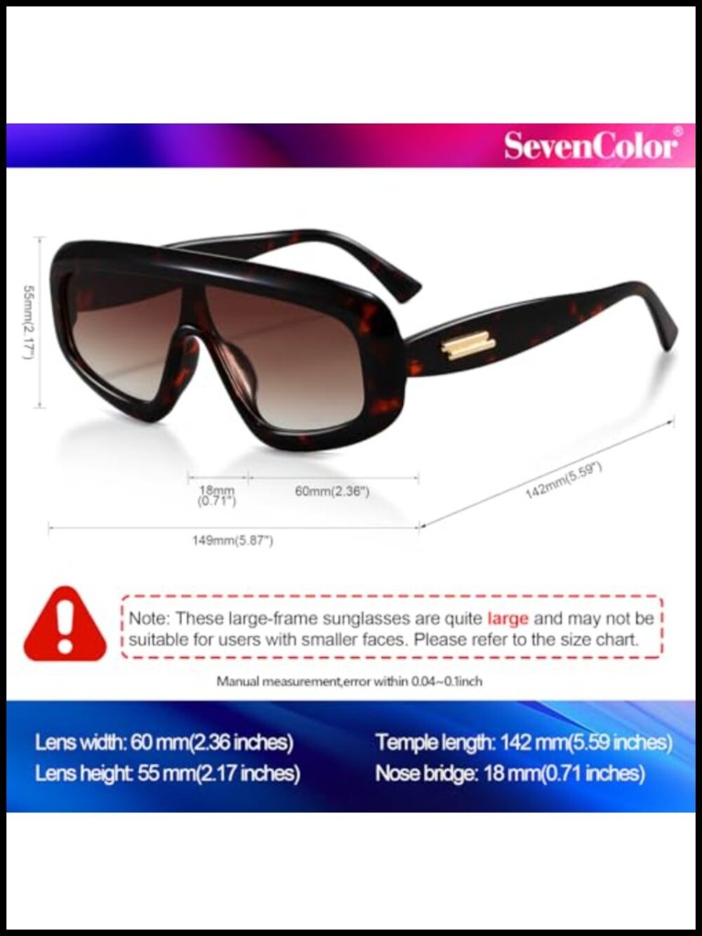Oversized Shield Sunglasses for Women Men UV400 Retro Trendy - Picture 6 of 6